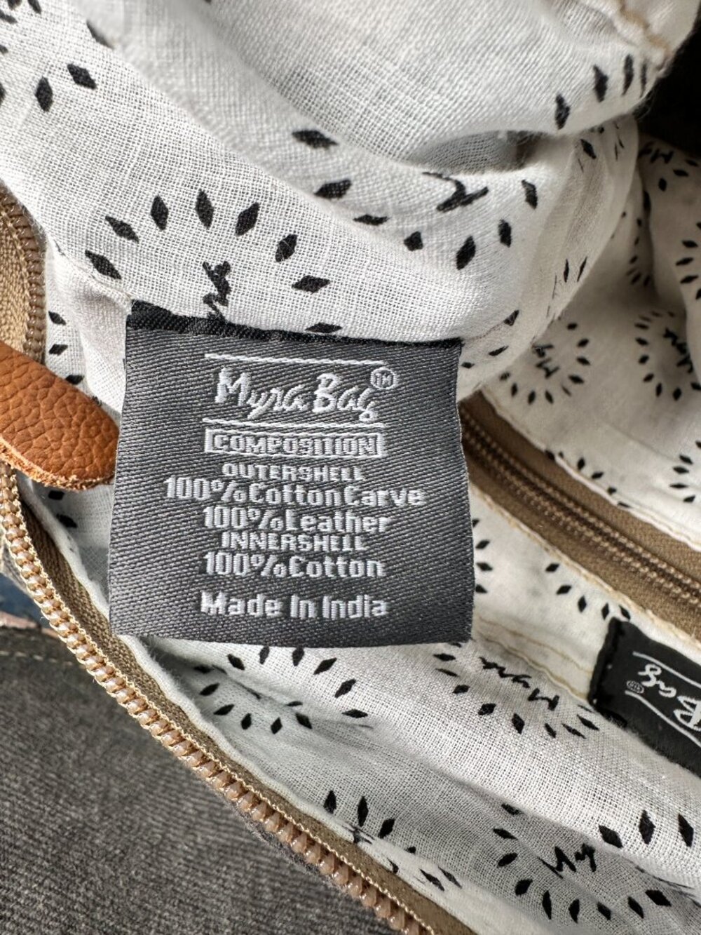 Myra Bag Tooled Leather Canvas Backpack Brown White Gray Embossed Floral - Picture 10 of 11